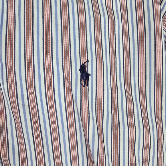 Ralph Lauren Vintage Men's Striped Blue And Red Button DownShirt Size 16.5 32-33 - Picture 4 of 11
